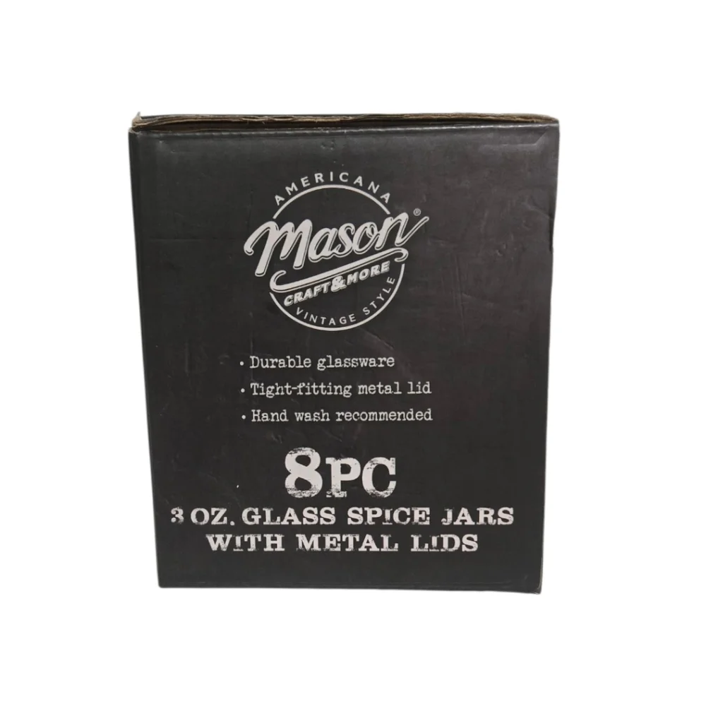 Mason Craft & More 8pc 3oz Glass Spice Jars Metal Lids NWT